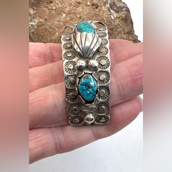 Signed ARB Navajo Sterling Silver Natural Turquoise Watch Cuff Bracelet 7" - Picture 9 of 12